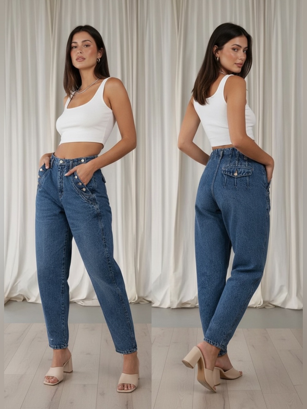 Nuovo button up vintage high waisted baggy tapered Jeans 100% cotton size 7